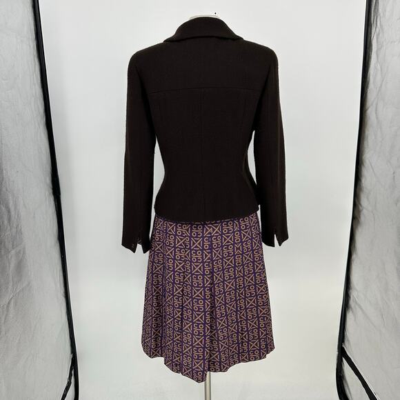 Vintage Y2K Runway CHANEL  FR 44 Blazer Skirt Set Chocolate Brown Cashmere Silk - Picture 3 of 16